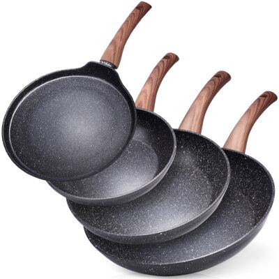 OEM Juego De Sartenes De Granito De 20 / 24 / 28 Cm + Sartén Para Panqueques De 24 Cm Black&wood, 4 Piezas. OEM Juego De Sartenes De Granito De 20 / 24 / 28 Cm + Sartén Para Panqueques De 24 Cm Black&wood, 4 Piezas.