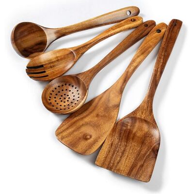 OEM Utensilios De Cocina De Madera De Teca - Juego Premium De 5 Piezas - Fáciles De Limpiar, Ligeros, Resistentes Al Calor, Duraderos Y Resistentes A Los Arañazos - Otros OEM Utensilios De Cocina De Madera De Teca - Juego Premium De 5 Piezas - Fáciles De Limpiar, Ligeros, Resistentes Al Calor, Duraderos Y Resistentes A Los Arañazos - Otros