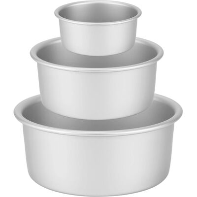 OEM Juego De 3 Moldes Redondos Para Pasteles (ø 10/15/20 Cm), Moldes Profesionales De Aluminio Anodizado Para Pasteles De Varias Capas Con Base Desmontable, Color Plata - 4"+6"+8" OEM Juego De 3 Moldes Redondos Para Pasteles (ø 10/15/20 Cm), Moldes Profesionales De Aluminio Anodizado Para Pasteles De Varias Capas Con Base Desmontable, Color Plata - 4"+6"+8"