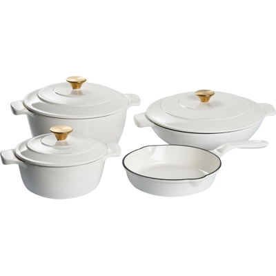 BELIANI Batería De Cocina De 7 Piezas De Hierro Fundido Apto Para El Horno Compatible Con Todo Tipo De Placas Cocina Blanco Crema Ferrano BELIANI Batería De Cocina De 7 Piezas De Hierro Fundido Apto Para El Horno Compatible Con Todo Tipo De Placas Cocina Blanco Crema Ferrano
