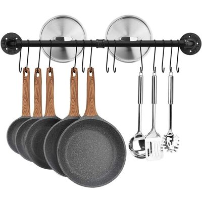 OEM Riel De Cocina Industrial, Soporte De Pared Para Ollas De 80 Cm, Estante De Hierro Con 14 Ganchos Para Utensilios Y Sartenes - Crezuo OEM Riel De Cocina Industrial, Soporte De Pared Para Ollas De 80 Cm, Estante De Hierro Con 14 Ganchos Para Utensilios Y Sartenes - Crezuo