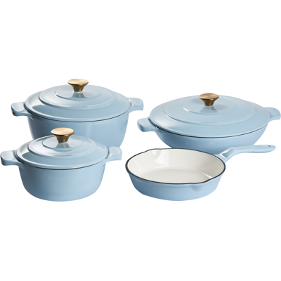BELIANI Batería De Cocina De 7 Piezas De Hierro Fundido Apto Para El Horno Compatible Con Todo Tipo De Placas Cocina Azul Claro Ferrano BELIANI Batería De Cocina De 7 Piezas De Hierro Fundido Apto Para El Horno Compatible Con Todo Tipo De Placas Cocina Azul Claro Ferrano