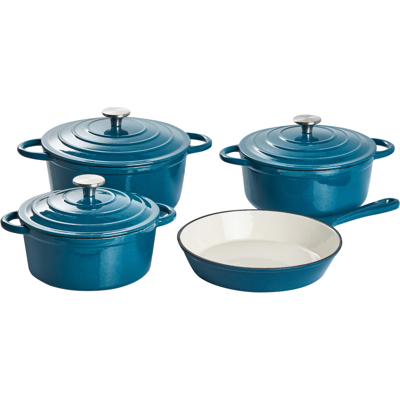 BELIANI Batería De Cocina De 7 Piezas De Hierro Fundido Apto Para El Horno Compatible Con Todo Tipo De Placas Cocina Azul Castora BELIANI Batería De Cocina De 7 Piezas De Hierro Fundido Apto Para El Horno Compatible Con Todo Tipo De Placas Cocina Azul Castora