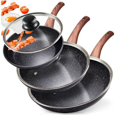 OEM Juego De Sartenes De Granito Con Tapas De Vidrio Black&wood 20 / 24 / 28 Cm 3 Piezas. OEM Juego De Sartenes De Granito Con Tapas De Vidrio Black&wood 20 / 24 / 28 Cm 3 Piezas.