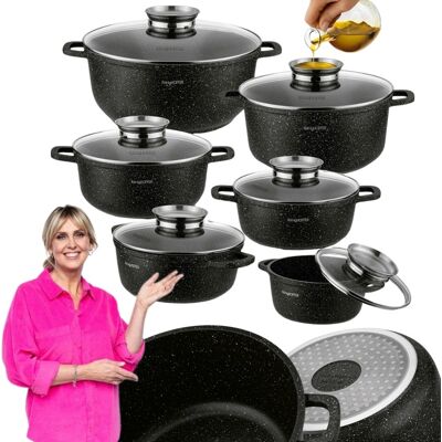 OEM Juego De Ollas De Inducción Con Tapa Jaspeada Konighofer Pollo, 12 Piezas OEM Juego De Ollas De Inducción Con Tapa Jaspeada Konighofer Pollo, 12 Piezas