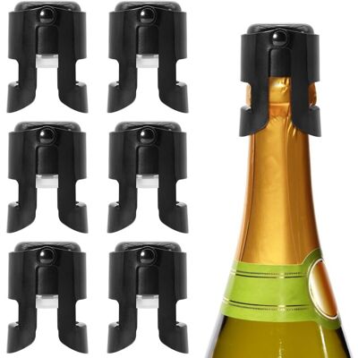 LARGEIGHT Paquete De 6 Tapones Para Champán, De Acero Inoxidable, Reutilizables, Para Sellar Champán Y Vino Espumoso (negro) LARGEIGHT Paquete De 6 Tapones Para Champán, De Acero Inoxidable, Reutilizables, Para Sellar Champán Y Vino Espumoso (negro)