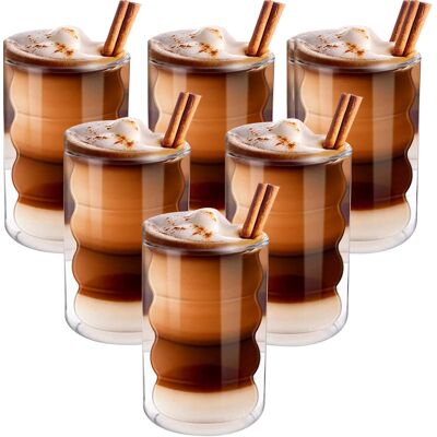 OEM Vasos De Café Con Leche De Doble Pared, 350 Ml, Juego De 6 Unidades En Vidrio De Borosilicato, Con Cucharas Y Posavasos. OEM Vasos De Café Con Leche De Doble Pared, 350 Ml, Juego De 6 Unidades En Vidrio De Borosilicato, Con Cucharas Y Posavasos.