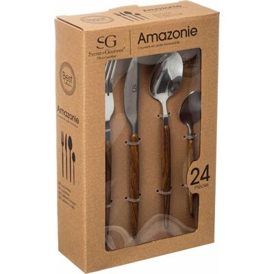 Juego de cubiertos Amazonie de 24 piezas - Acero inoxidable y madera Juego de cubiertos Amazonie de 24 piezas - Acero inoxidable y madera