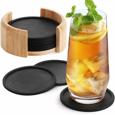 Ahlsen - Posavasos Redondos De Silicona Para Vasos - Juego De 8 Con Caja - Posavasos De Cristal De Diseño En Negro Para Bebidas, Tazas, Bar, Cristal - Posavasos De Mesa De Silicona Ahlsen - Posavasos Redondos De Silicona Para Vasos - Juego De 8 Con Caja - Posavasos De Cristal De Diseño En Negro Para Bebidas, Tazas, Bar, Cristal - Posavasos De Mesa De Silicona