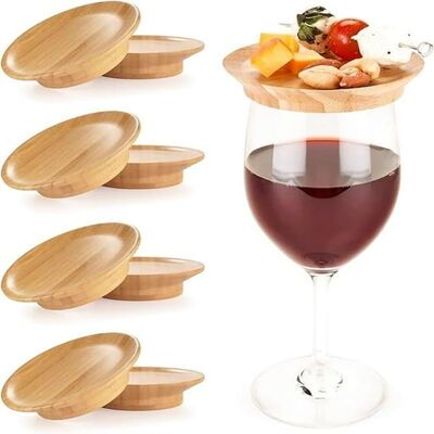 OEM Juego De Cuatro Tapas De Madera Reutilizables Para Copas De Vino Y Posavasos. OEM Juego De Cuatro Tapas De Madera Reutilizables Para Copas De Vino Y Posavasos.