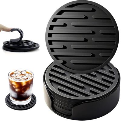 OEM Juego De 6 Posavasos De Silicona Con Soporte, Redondos Y Antideslizantes, Ideales Para Mesas, Tazas De Café, Barras De Bar Y Vasos. Color: Negro. OEM Juego De 6 Posavasos De Silicona Con Soporte, Redondos Y Antideslizantes, Ideales Para Mesas, Tazas De Café, Barras De Bar Y Vasos. Color: Negro.