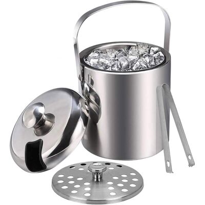 JUSCH Cubitera Térmica De Acero Inoxidable De Doble Pared De 1,3 L Con Tapa Y Asa De Pinzas Para Champán JUSCH Cubitera Térmica De Acero Inoxidable De Doble Pared De 1,3 L Con Tapa Y Asa De Pinzas Para Champán