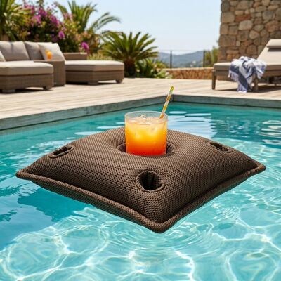 Cojín Bar Pool Party, 75x75x25 Cm, Con Huecos Para 4 Vasos Y 1 Botella, Resistente A Los Rayos Uv, Marrón, Sin Poliestireno - Soo Santaï Cojín Bar Pool Party, 75x75x25 Cm, Con Huecos Para 4 Vasos Y 1 Botella, Resistente A Los Rayos Uv, Marrón, Sin Poliestireno - Soo Santaï
