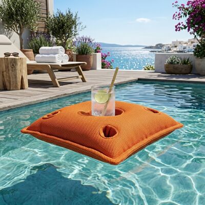 Cojín Bar Pool Party, 75x75x25 Cm, Con Huecos Para 4 Vasos Y 1 Botella, Resistente A Los Rayos Uv, Naranja, Sin Poliestireno - Soo Santaï Cojín Bar Pool Party, 75x75x25 Cm, Con Huecos Para 4 Vasos Y 1 Botella, Resistente A Los Rayos Uv, Naranja, Sin Poliestireno - Soo Santaï