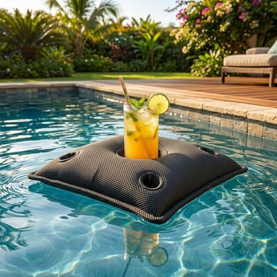 Cojín Bar Pool Party, 75x75x25 Cm, Con Huecos Para 4 Vasos Y 1 Botella, Resistente A Los Rayos Uv, Negro, Sin Poliestireno - Soo Santaï Cojín Bar Pool Party, 75x75x25 Cm, Con Huecos Para 4 Vasos Y 1 Botella, Resistente A Los Rayos Uv, Negro, Sin Poliestireno - Soo Santaï