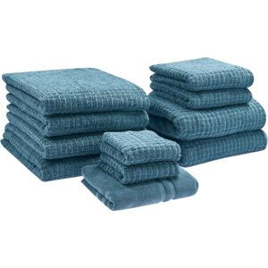 Beliani - Conjunto De 11 Toallas De Baño De Algodón Suave De Torsión Baja Con Alfombrilla De Baño Azul Atai Beliani - Conjunto De 11 Toallas De Baño De Algodón Suave De Torsión Baja Con Alfombrilla De Baño Azul Atai