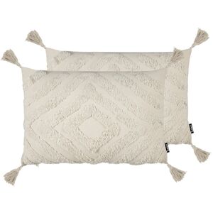 BELIANI Conjunto De 2 Cojines De Algodón Poliéster Beige Claro 40 X 60 Cm Crataegus BELIANI Conjunto De 2 Cojines De Algodón Poliéster Beige Claro 40 X 60 Cm Crataegus