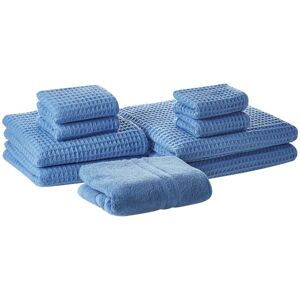 Conjunto de 9 Toallas de Algodón Azul Beliani - Baño y Invitados - 345g/m² Conjunto de 9 Toallas de Algodón Azul Beliani - Baño y Invitados - 345g/m²