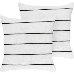 Beliani - Lote De 2 Cojines De Lino De Algodón Con Estampado De Rayas En Color Blanco Y Negro 50 X 50 Cm Milas Beliani - Lote De 2 Cojines De Lino De Algodón Con Estampado De Rayas En Color Blanco Y Negro 50 X 50 Cm Milas