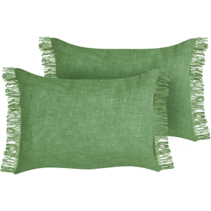 Beliani - Conjunto De 2 Cojines Rectangulares Con Flecos 35 X 50 Cm Verde Maba Beliani - Conjunto De 2 Cojines Rectangulares Con Flecos 35 X 50 Cm Verde Maba