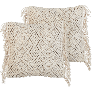 Set de Cojines Beliani - 45x45cm - Beige - Algodón - Macramé - Boho Retro Set de Cojines Beliani - 45x45cm - Beige - Algodón - Macramé - Boho Retro