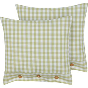 Beliani Olive Green White Chequered Cushions Set of 2 - Cushions Beliani Olive Green White Chequered Cushions Set of 2 - Cushions