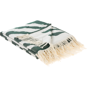 BELIANI Manta De Acrílico Verde Blanco Crema 130 X 170 Cm Colcha Floral Flecos Bartar BELIANI Manta De Acrílico Verde Blanco Crema 130 X 170 Cm Colcha Floral Flecos Bartar