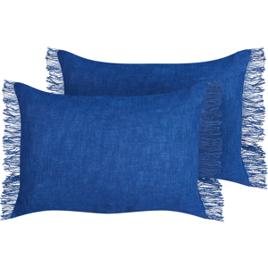 Beliani - Conjunto De 2 Cojines Rectangulares Con Flecos 35 X 50 Cm Azul Marino Maba Beliani - Conjunto De 2 Cojines Rectangulares Con Flecos 35 X 50 Cm Azul Marino Maba