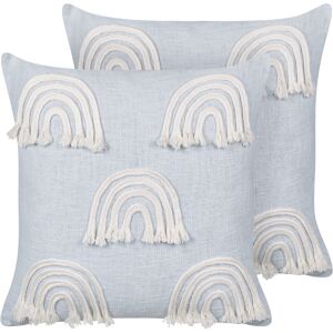 Beliani Conjunto de 2 Cojines de Algodón Azul Claro con Estampado de Arcoíris - Cojines Beliani Conjunto de 2 Cojines de Algodón Azul Claro con Estampado de Arcoíris - Cojines