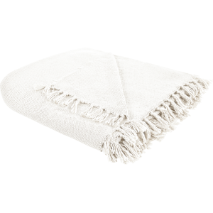 Beliani Manta Beige 220 x 240 cm Hecha a Mano con Borlas - Manta Beliani Manta Beige 220 x 240 cm Hecha a Mano con Borlas - Manta
