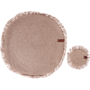 Beliani - Set de Manteles y Posavasos de Yute - Estilo Boho Beliani - Set de Manteles y Posavasos de Yute - Estilo Boho