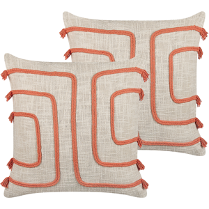 BELIANI Conjunto De 2 Cojines De Algodón Beige Claro Naranja 45 X 45 Cm Abstracto Pleione BELIANI Conjunto De 2 Cojines De Algodón Beige Claro Naranja 45 X 45 Cm Abstracto Pleione
