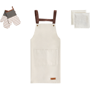 Beliani - Conjunto De Textiles De Cocina Delantal Guantes De Horno Paños De Cocina Beige Lactuca Beliani - Conjunto De Textiles De Cocina Delantal Guantes De Horno Paños De Cocina Beige Lactuca