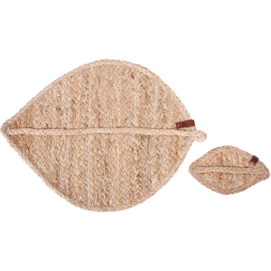 BELIANI Conjunto De 12 Manteles Individuales Y Posavasos 30x40/10x15 Cm Yute Natural Hecho A Mano Forma Hoja Comedor Estilo Boho Pepperleaf BELIANI Conjunto De 12 Manteles Individuales Y Posavasos 30x40/10x15 Cm Yute Natural Hecho A Mano Forma Hoja Comedor Estilo Boho Pepperleaf