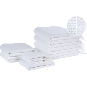 Conjunto de 9 toallas de algodón terry blancas Beliani - Toallas de baño Conjunto de 9 toallas de algodón terry blancas Beliani - Toallas de baño