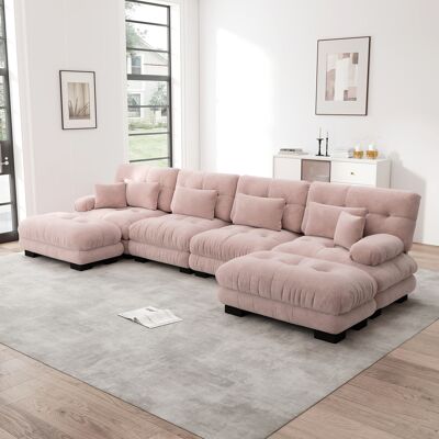 Redom Sofá 4 Plazas Modular Configuración En U O Esquinera, Otomanas Móviles Cojines Incluidos Chenilla Rosa Redom Sofá 4 Plazas Modular Configuración En U O Esquinera, Otomanas Móviles Cojines Incluidos Chenilla Rosa