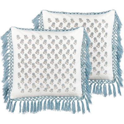 Beliani Conjunto de 2 Cojines de Algodón con Estilo Boho Beliani Conjunto de 2 Cojines de Algodón con Estilo Boho