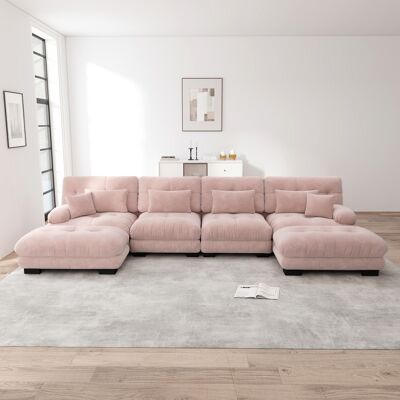 DREAMMESPACE Sofá Modular De 4 Plazas En Forma De U - 406 X 145 X 81 Cm - Diseño Cloud Con Otomanas - Confort Premium - Chenilla - Rosa DREAMMESPACE Sofá Modular De 4 Plazas En Forma De U - 406 X 145 X 81 Cm - Diseño Cloud Con Otomanas - Confort Premium - Chenilla - Rosa