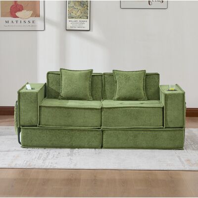 COVREO Sillón Modular 162x78x66 Cm Verde En Chenilla Con Cojines Y Bolsillos Laterales COVREO Sillón Modular 162x78x66 Cm Verde En Chenilla Con Cojines Y Bolsillos Laterales