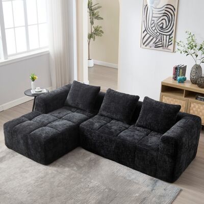 DREAMMESPACE Sofá Esquinero - 250 X 158 X 60 Cm - Diseño Moderno - Sin Montar - 3 Plazas Con Bolsillos Laterales Y Cojines - Chenilla Negra DREAMMESPACE Sofá Esquinero - 250 X 158 X 60 Cm - Diseño Moderno - Sin Montar - 3 Plazas Con Bolsillos Laterales Y Cojines - Chenilla Negra