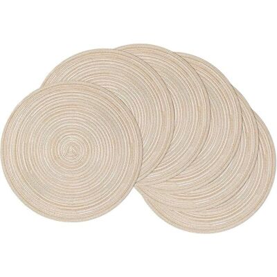 DPZO Juego De 6 Manteles Individuales Redondos Trenzados De 38 Cm (15 Pulgadas), Antideslizantes, Resistentes Al Calor Y Lavables, Ideales Para La Decoración De Mesas En Cenas Y Fiestas (beige, 6 Unidades) DPZO Juego De 6 Manteles Individuales Redondos Trenzados De 38 Cm (15 Pulgadas), Antideslizantes, Resistentes Al Calor Y Lavables, Ideales Para La Decoración De Mesas En Cenas Y Fiestas (beige, 6 Unidades)