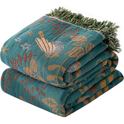 OEM Manta De Algodón Tejido, 100% Algodón, 200x230 Cm, Con Flecos, Estilo Boho De Doble Cara, Azul/beige. OEM Manta De Algodón Tejido, 100% Algodón, 200x230 Cm, Con Flecos, Estilo Boho De Doble Cara, Azul/beige.