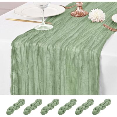 GABRIELLE 6 Piezas De Camino De Mesa Verde Salvia, Caminos De Mesa De Muselina De 90x300 Cm, Caminos De Mesa De Gasa Rústica, Caminos De Mesa Largos Y Románticos De Tela Transparente Para Bodas, Fiestas Y Baby GABRIELLE 6 Piezas De Camino De Mesa Verde Salvia, Caminos De Mesa De Muselina De 90x300 Cm, Caminos De Mesa De Gasa Rústica, Caminos De Mesa Largos Y Románticos De Tela Transparente Para Bodas, Fiestas Y Baby