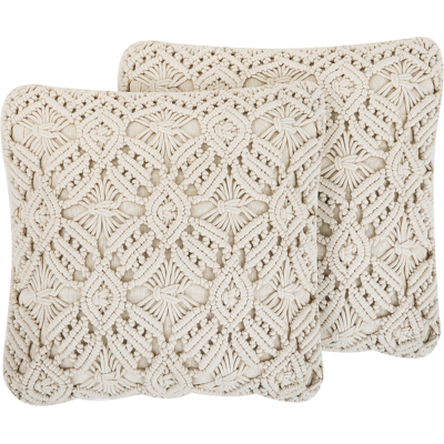 Cojín decorativo de algodón beige macramé Beliani - 45x45cm - Accesorios decorativos Cojín decorativo de algodón beige macramé Beliani - 45x45cm - Accesorios decorativos