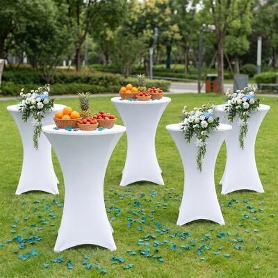 Jiubiaz Funda Para Mesa Alta Redonda Ø80×110 Cm – Mantel Extensible Para Bodas Y Banquetes Blanco 5x Jiubiaz Funda Para Mesa Alta Redonda Ø80×110 Cm – Mantel Extensible Para Bodas Y Banquetes Blanco 5x