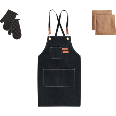 Beliani - Conjunto De Textiles De Cocina Delantal Guantes De Horno Paños Negro Raphanus Beliani - Conjunto De Textiles De Cocina Delantal Guantes De Horno Paños Negro Raphanus