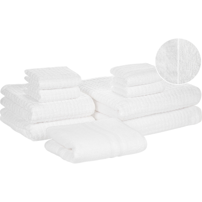 Conjunto de 9 toallas de algodón blanco Beliani - Accesorios de baño y invitados Conjunto de 9 toallas de algodón blanco Beliani - Accesorios de baño y invitados