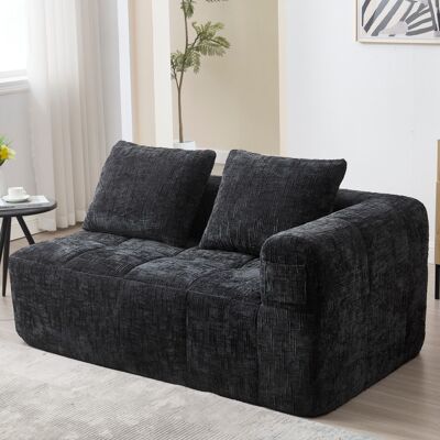 DREAMMESPACE Sofá De Dos Plazas 158 X 90 X 60 Cm - Confort Mullido Con Cojín Y Bolsillos Laterales - Chenilla Negra DREAMMESPACE Sofá De Dos Plazas 158 X 90 X 60 Cm - Confort Mullido Con Cojín Y Bolsillos Laterales - Chenilla Negra
