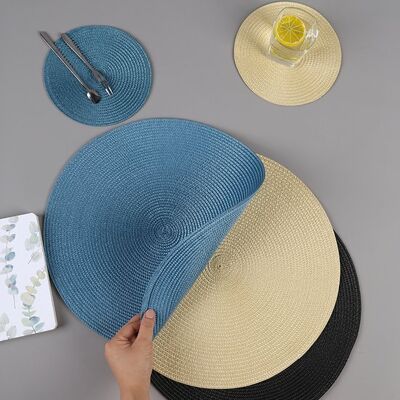 OEM Juego De 4 Manteles Individuales Redondos Tejidos De 38 Cm,de Algodón Y Poliéster Resistentes Al Calor,azul Marino OEM Juego De 4 Manteles Individuales Redondos Tejidos De 38 Cm,de Algodón Y Poliéster Resistentes Al Calor,azul Marino