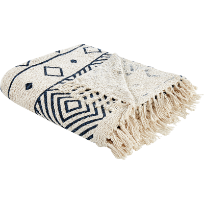Beliani - Manta De Algodón Motivo Geométrico Accesorio Tejido A Mano Flecos Beige Y Azul Marino 220 X 240 Cm Najuy Beliani - Manta De Algodón Motivo Geométrico Accesorio Tejido A Mano Flecos Beige Y Azul Marino 220 X 240 Cm Najuy